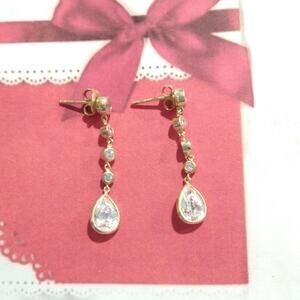 FAS 14k yellow gold vermeil Sterling Silver 925 Dangle Earrings Crystals Posts